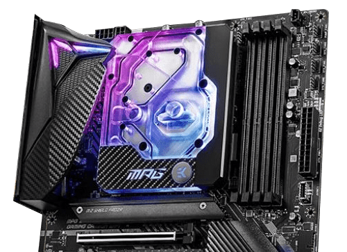 MSI's MPU Z490 Carbon EK X motherboard with preinstalled monoblock