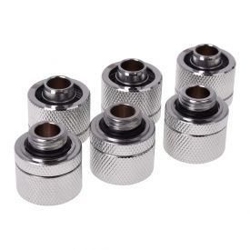 OPEN BOX - Alphacool HF G1/4" to 10mm ID, 16mm OD Compression Fitting for Soft Tubing, Chrome, 6-pack